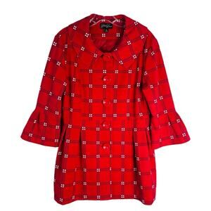 Eden Court red white black plaid mod button holiday peplum preppy jacket medium